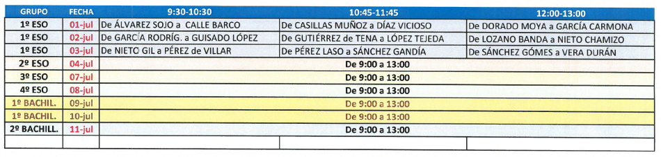 calendario matriculación